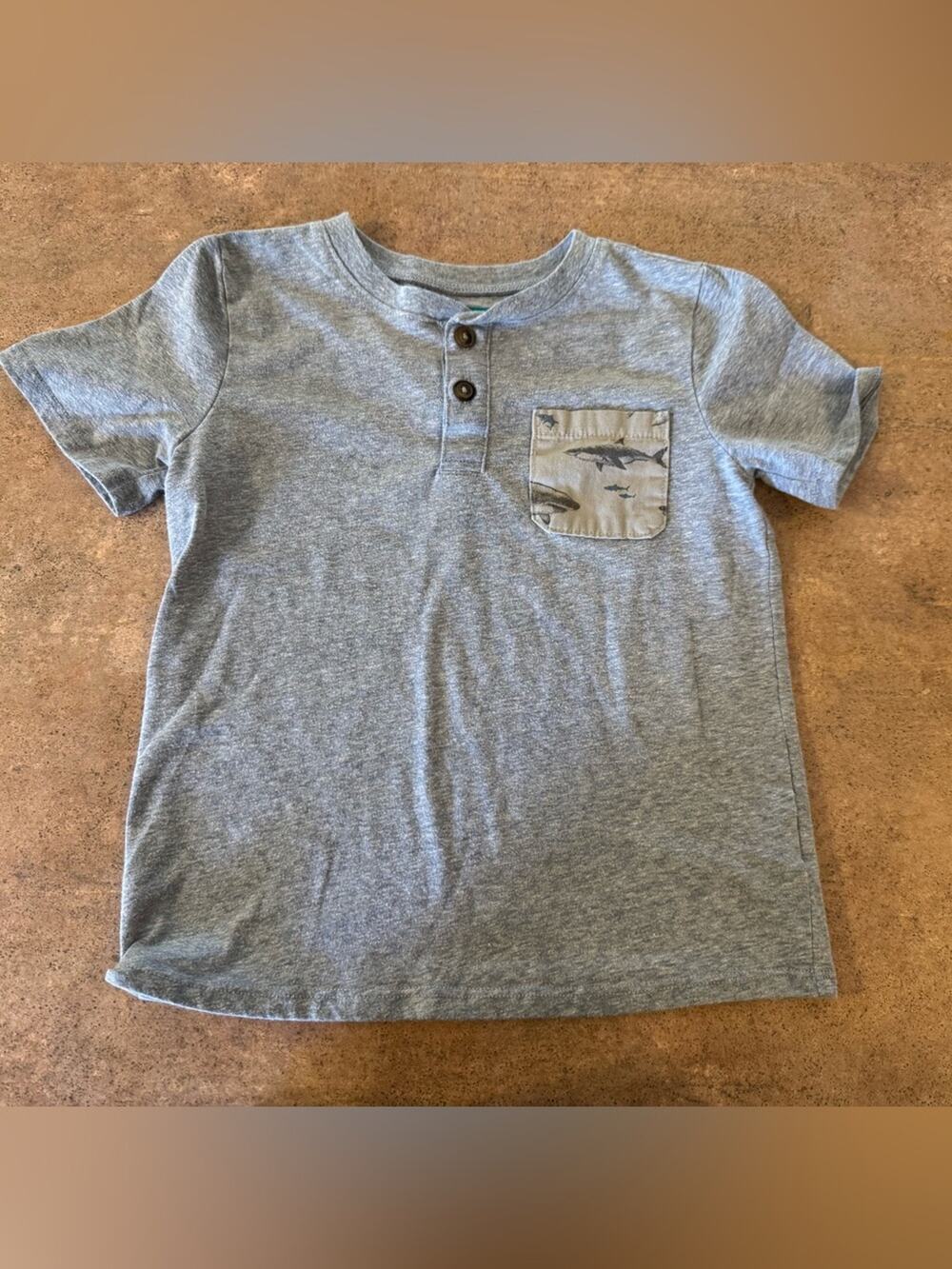 Garanimals Gray Blue Short Sleeve Henley Tee with Shark Pocket Boys 5T
